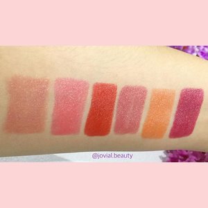 It's been a while since I post my last #swatches. Here is the swatch of @silkygirl_id #moistureboost #lipcolor #balm 💄 (L - R): 01-Late, 02-Coral, 03 - Ruby, 04 - Rose, 05 - Poppy & 06 - Wine 💖 stay tune for my #review abt these lippies 😘 #jovialbeauty16 #clozetteid #flatlay #makeup