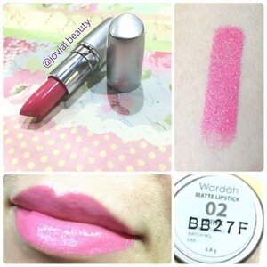 @wardahbeauty matte lipstick in #pink no.02. For a matte lipstick, it has a creamy formula. As for the pigmentation, it is very pigmented that with 3 swipes max, you get an opaque results. The only turn down is that it transfers, which means it does not last long. 🌸 #jovialbeauty #minireview #WardahBeauty #lipswatch #clozetteid #makeup #flatlay