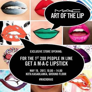 Exciting announcement!! Anyone up for this? ❤💄
.
.
-
Repost @anggarahman: Mau dapat lipstick dari M•A•C? Tersedia 200 lipstick GRATIS khusus buat kamu. Datang ke opening M•A•C di Kota Kasablanka tanggal 19 May 2017, jam 10 pagi sampai jam 2 siang! Don't miss it! #MACKokas