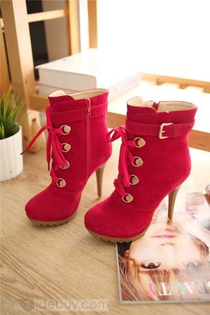 Fashion Red Velvet Closed Toe Paillette Stiletto Heel Short Boots : Tidebuy.com
