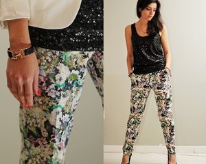 Zara Floral Pants|Sequin Tank-J. Crew|White Blazer|Hermes Cuff#CIDPrintedPants