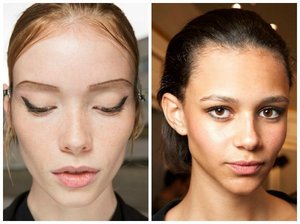 Black liner was a must-have on the runways. Many designers went with a clean, retro cat eye or a tight-lining all the way around the eyes.