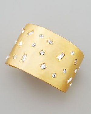 Gold Cuff Bracelet | Satin Gold-Plate Crystal Cuff Bracelet |