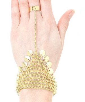 Goldtone Mesh & Coin Wrist-to-Ring Bracelet