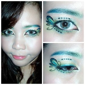 Here's the more detail look from my butterfly eye makeup. I mostly used @maybellineina products on my eyes. From the base, maybelline Gold Color Tattoo, eyeliner Hyper Liner, and mascara. The rest of the product is from @silkygirl_id the blue liner for my eyebrows and eyeliner, and also eyeshadow from @nyxcosmetics . This is my first time doing an eye art and my first time submitting my picture to @clozetteid .

#ClozetteID #COTW #PlayingUpWithEyeMakeup #makeup #makeuplover #makeupaddict #eyemakeup #eyeliner #eyeart #butterfliesonmyeyes #butterfly #funliner