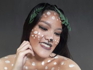 Let the deer live up a little, will you?Product used :.🐙 Face :- Make Over Ultra Cover Liquid Foundation 09 Creme Rose @makeoverid- City Colour Contour & Define @citycolorcosmetics.🐙 Eyes :- Viva Eyebrow Pencil Brown @viva.cosmetics- Nyx Adorable Eyeshadow Paltte @nyxcosmetics_indonesia- Viva Body Painting Black & White @viva.cosmetics.🐙 Lips :- L.A Colors Pout Lipgloss Matte in "Enticing"