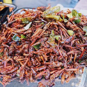 Not your usual street food: fried grasshoppers. 😌
#GHCBangkokJakarta 
#thejournale 
#thejournalejourney 
#clozetteid