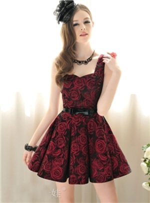 Lovely Red Rose Sleeveless Dress 