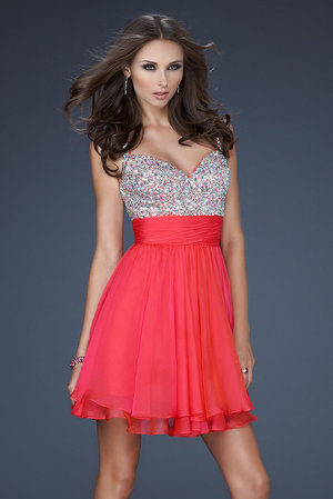 Show off those beautiful arms and shoulders in this stunning short beaded party dress by La Femme 16813. A beautiful sleeveless short semi formal dress featuring a shimmering beaded bodice with a sweetheart neckline. A wide band at the waist gathers the layered chiffon fabric that cascades down to create a flirty loose fitting layered A-line skirt. This dress is perfect as a Homecoming Dress, Cocktail Dress, Prom Dress, or a Special Occasion Dress.
 
Size: Standard Size or Custom Made Size
Closure: Side Zipper
Details: Layered Skirt, Embellished Top,Cup
Fabric: Chiffon, Sequin
Length: Short
Neckline: Sweetheart, Beaded Straps
Waistline: Natural
Color: Watermelon 
Tag: Watermelon, Short, Beaded Straps, Layered, Homecoming Dresses, La Femme 16813 