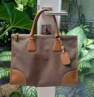 Fabric shopping tote with Saffiano calf leather details (BN2263)