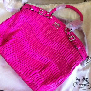 coach madison lindsey gathered leather satchel in hot pink