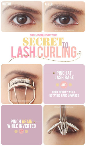 Steps:Insert your lashes into the opened curler and line it up right at your lashline, but not too close that you pinch the skin.Pinch at the lashline; mostly to grab hold, not to make a crimp.With that holding, rotate your wrist so that your thumb stays mostly in the same place and acts as the pivot point while your pinkie finger goes from being around your chin area all the way up towards your forehead.Now that the curler is inverted, give your lashes a proper upside-down pinch for about 5 seconds. Really squeeze it as tightly as you can (without pulling of course).Rotate your hand back to the starting position and carefully open the curler then slide it away from your lashes.The most important step: tweet us before and after pictures! Or tag them #thebeautydepartment on Instagram!Then you add a coat of mascara and bat your lashes at all the cuties out there.Credit: http://thebeautydepartment.com/