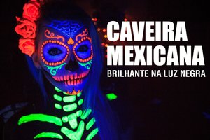 CAVEIRA MEXICANA c/ LUZ NEGRA - Catrina / Sugar Skull Black Light Makeup Tutorial - YouTube