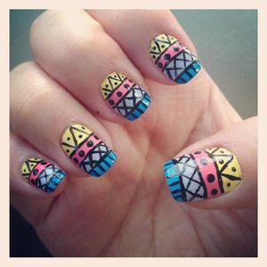 Bright color tribal nails. So in love with this! <3