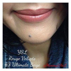 YSL Rouge Volupte #3 Ultimate Beige from @yslbeauteid #selfpotrait #myselfandi #narcism #lipspotrait #nudelipsticks #yslcosmetics #lipsticksjunkie #makeupjunkie #clozetteid #fdbeauty #femaledaily