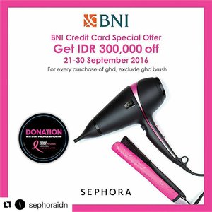 #Repost @sephoraidn with @repostapp
・・・
In conjunction with Breast Cancer Awareness Day, let's find this special promo in store until 30 September 2016 for every purchase of ghd (excluding ghd brush) using BNI CC. .
.
.
.
.
.
.
.
.
#sephoraidnGHDxbnicc #pwaindonesia #sephoraidn #makeup #motdindo #beautybloggerindonesia #makeupjunkieindonesia #indonesia #indonesiabeautyblogger #jakarta #bali #plazaindonesia #kelapagading #kotakasablanka #centralpark #haul #makeuphaul #perfume #swag #shopping #makeupjunkie #makeuplover  #clozette #clozetteid #sephorapromo #promobelanja #like #likeforlike