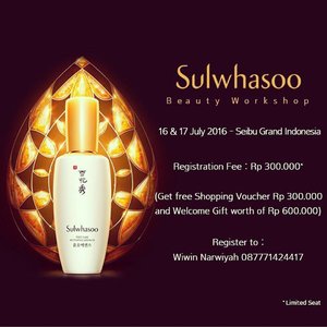 Who loves @sulwhasoo.indonesia ???? Me? of course.. im using their phenomenal First Care Activating Serum Ex.. you can see my skincare morning routine in my youtube channel for more sulwhasoo product ive been using lately.. and the result is promising, my face become more healthy and chewy (hmm some kind of gummy bear haha).. the smells was so good also.. its relaxing your mind.. .
Bagi kalian yg pengen ikutan workshopnya, langsung aja mampir ke IG nya @sulwhasoo.indonesia for register and you know what, you can win free sample of first care activating serum ex just by repost and tag this pic to @sulwhasoo.indonesia .. easy pitsy.. t&c applied.. ssttt limited seat only.. .
#sulwhasooindonesia #sulwhasoo #firstcareactivatingserum #workshop #beautyblogger #youtuberindonesia #bloggerindonesia #clozetteid #뷰티브로그 #뷰티스타그램 #유투브  #브로그 #뷰티스타그램 #스킨 #스킨케어 #좋아 #grandindonesia #seibugrandindonesia