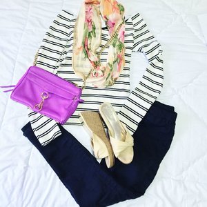 (24.02) | Stripes & Floral 🌸
.
=> BBQ Steak House dinner with the hubs <=
.
.
.
#stripes #casual #casualstyle #casualoutfit #wiwt #februarywearwhatwhere #anystagestylefebruary  #stripetee #scarfstyle #myrm #fashionflatlay #aboutalook #realoutfitgram #lookbookindo #clozetteid