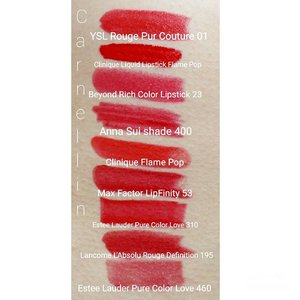 Red lippies lover raise your hand 🙋🙋🙋 #yslbeautyclub #yslbeaute #clinique #esteelauder #beyondcosmetics #esteeID #maxfactor #lancome #redlips #redlipstick  #lipstick #love 
#liquidlipstick #lippies #mattelips #MatteLipCream #mattelipstick #bblogger #annasui  #red #blogger #swatches #beautybloggerindonesia #redlips #beauty #clozetteid