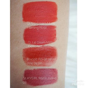 Liquid Matte collection. Red or merah bata tones.  #liquidlipstick #lippies #mattelips #MatteLipCream #mattelipstick #bblogger #silkygirl #red #blogger #swatches #beautybloggerindonesia #redlips #beauty #clozetteid