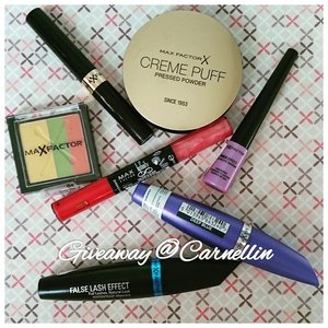 Hi all, I'm having another giveaway.

Win all of these goodies from @factormax consist of: 🌻Creme Puff Pressed Powder in Medium Beige
🌻Lipfinity Colour & Gloss in Radiant Red 🌻Trio Eyeshadow
🌻Dip in Eyeshadow
🌻False Lash Effect in Black Brown
🌻False Lase Effect Fusion in DeepBlue
🌻 Lip Balm

How? 
1. Follow me on instagram @Carnellin
2. Regram this image and post with the hashtag #CarnellinGiveaway 
That's it! Winner will be chosen randomly on 1st of August 2015. -Giveaway open for anyone in Indonesia- 
Thank you 
Xoxo 
#giveaway #maxfactor #makeup #set #cosmetic #blogger #beautyblogger #lipstick #mascara #eyeshadow #powder #pressedpowder #lipbalm #beautyproducts #hadiah #win #clozetteid