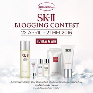 Have you reviewed your favorite SK-II products at @femaledaily on your blog?If you haven’t already, make sure to do so, because you’ll get a chance to win a set of SK-II products worth over IDR 3,500,000!For more information: http://forum.femaledaily.com/showthread.php?22706-Female-%20Daily-amp-SK-II-Review-and-Win-Periode-III#clozetteid