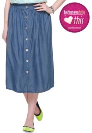 Minimal Denim Midi Light Indigo Skirt | Pengiriman Gratis | ZALORA.co.id