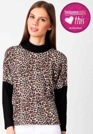 Belanja Pakaian Wanita Something Borrowed Leopard Turtleneck Brown Blouse | ZALORA Indonesia