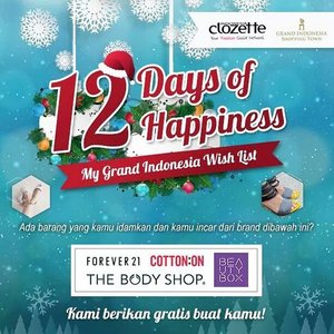 Halo Clozetters, apakah kamu punya barang idaman yang ingin kamu beli? Ayo berkunjunglah ke Grand Indonesia dan upload fotomu dengan item idamanmu dari brand favoritmu, kami akan menghadiahkannya gratis untukmu dengan mengikuti kontes 12 Days of Happiness. Cari tahu caranya disini http://bit.ly/1zR3bur(Link on my profile)#clozetteid #grandindonesia #giveaway #wishlist #christmas #indonesia #indonesianbeautybloggers