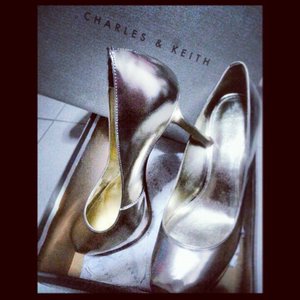 New silver chrome #heels which I got from #CharlesandKeith at a steal for just SGD $35 during a sale in Jan. Going to wear it tomorrow, woots! #clozette