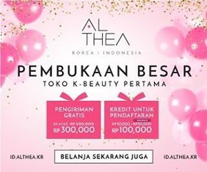 Hi You ..
You must get ready for althea on 20 april 216 will be a grand opening in Indonesia.

Prepare all wishlist K- Beauty product that you want because althea will hold a giveaway form :
❤ IDR100k shopping credits for every new sign up.
❤ Free shipping for every IDR300K order (instead of IDR500k)
❤ Weekly free K-Beauty product giveaways.
❤ This is only for the grand launching month only.

#clozette #clozetteid #beauty #makeup #skincare #bodycare #haircare #altheaid #altheakorea #altheakr #koreamakeup #koreaskincare #kbeauty #korea #onlineshop #grandopening #indonesia #althea #koreaproduct #instadialy #instabeauty #instamakeup #instagiveaway #DASistersBlog #bbloggers #beautybloggerid #cheap #authentic