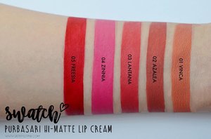 Detail swatch Purbasari Hi-Matte Lip Cream, pilih warna apa yang kmu suka gaaaes, share di collom comment ❤️.Where to buy? @lipstik_murah_purbasari.#Clozette #Clozetteid #Beauty #Makeup #Lipstick #Lipcream #Matte #Purbasari #LOTD #Sunshine #fotooftheday #landscape #NikonD5100 #Bloggerreview #BBloggers #BeautyBlogger #Instabeauty #instadaily #dasistersblog #Swatch #favoriteshades #Shades