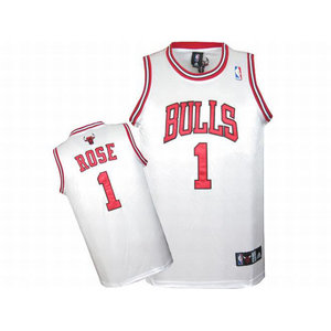 Derrick Rose #1 White Adidas Bulls Jersey Red