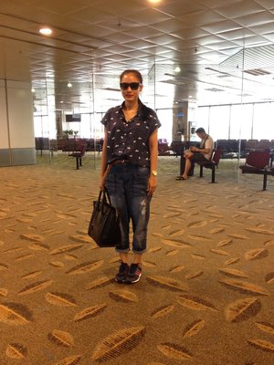 #ootd at Changi Airport : Sunglasses - CK, Top - HK Local Brand, Pants - HK Local Brand, Shoes - Adidas, Bag - Celine, Watches - Kate Spade