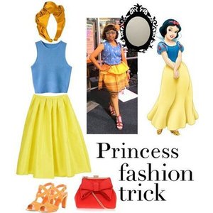 PRINCESS FASHION TRICK!! Inspired by the color schemes of Snow White Disney Princess outfit (1937). We could wear the colors in modern look. Blue for the top, yellow for the bottom. Red for the bag. A gradation from yellow to red as the accessories on top and toe (headpiece & shoes). Voila! Mirror reckons you as the fairest one! 
#fashion #fashionista #style #inspiration #fashioninspiration #fashionstyle #fashionstylist #fashionblogger #lookbook #polyvore 
@clozetteid #clozette #clozetteid #ootd