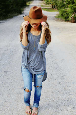 Distressed Jeans + Felt Hat