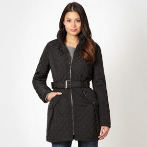The Collection Black quilted belted coat- at Debenhams.com