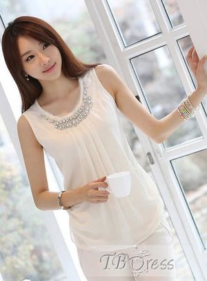 Fascinating Korean Style Sleeveless  Jumper Diamond Shirt : Tbdress.com