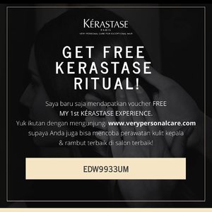Free treatment valued Rp250K from Kerastase! Just click www.verypersonalcare.com, fill the form (name, email, mobile number) and submit referral code: EDW9933UM. 
You can choose the selected hair saloon near you. The voucher will be sent directly to your email!
.
.
.
#kerastase #kerastaseid #verypersonalcare #kerastaseexperience #clozetteID