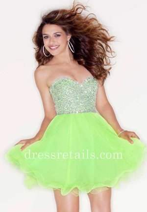  Set a playful mood at your prom, sweet sixteen party, or semi formal with this short strapless dress from Mori Lee. A short Neon Lime or Purple Lilac dress for prom or homecoming that looks stunning and will make you feel fabulous. This strapless short dress features a beaded bodice with a sweetheart neckline and lace up back. A flattering layered ruffle skirt adds a festive touch to any special occasion and will look amazing as you dance the night away. Style: A Line, Short, Sweetheart NecklineNeckline: SweetheartMaterial: Beaded, Chiffon, TulleBack Style: Beaded, Corset Lace up, Lower back zipper, Straight Across
