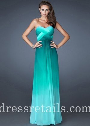  Beautiful multi-tonal ombre with woven front detail and crisscross beaded back, This Dress is Perfect as a Prom Dress, Wedding Guest Dress, Prom Dress, or a Special Occasion Dress Closure: Side ZipperDetails: Criss-CrossFabric: Chiffon Length: LongNeckline: Strapless Sweetheart Waistline: Empire Waist