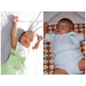 Same pose from the different baby. Left: #shanumazkadinaristianto (2 weeks), right: #naeemaazkadinaristianto (3 months). #sisterhood #siblings #clozetteid #babygirl