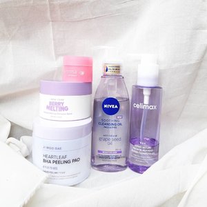 Happy #PinkWednesdayPink Wednesday but made it to purple. My current opened first cleansers plus a lip mask & peeling pad ❤What is your first cleanser product?