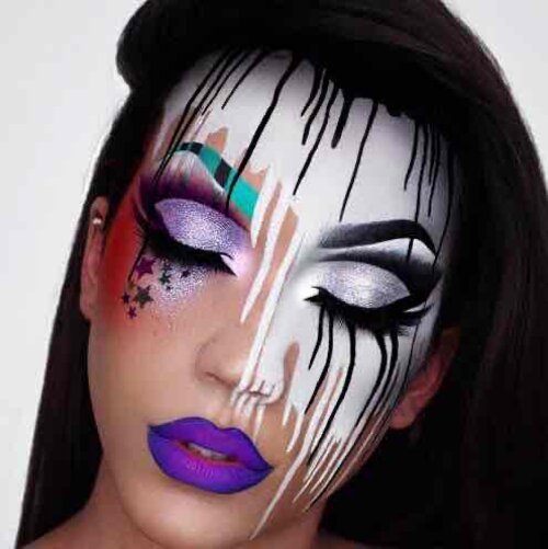 Makeup artist Luna has created a stunning showing of eye makeup art. When her eyes are closed each lid looks like a setting sun reflecting into the lake below.
