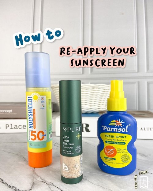 
#Repost from Clozetter @widyalimited.

Sudah re-apply sunscreen mu hari ini? 🤗

Sinar matahari di atas jam 11 itu berbahaya buat kulit loh, bisa membuat kulit terbakar, bekas jerawat makin menghitam, dan jangka panjang bisa menimbulkan flek-flek hitam bahkan kanker kulit 😭

So penting untuk reapply sunscreen yaa.. Buat yg masih bingung gimana caranya re-apply sunscreen, aku kasih bocoran nih! Ini 3 produk yang aku suka untuk reapply sunscreen, bisa dipakai baik pakai makeup maupun engga 🥰

⭕️ @parasolindonesia Cooling Mist Sun Spray SPF 25 PA++
⭕️ @npureofficial Cica Beat The Sun Powder SPF 30
⭕️ @somethincofficial Holyshield! Sunscreen Shake Mist SPF 50 PA++++

Ketiganya bisa dipakai untuk SEMUA jenis kulit yaa, tapi berdasarkan pengalaman aku, saranku kira2 berikut :
💕 Oily Skin : Powder
💕 Dry Skin : Spray
💕 Sensitive - Acne Prone Skin : Spray (temukan SPF yg tepat untuk kulitmu, beberapa kulit sensitif - acne prone kadang ga cocok dgn SPF yg terlalu tinggi)

Hope this helps, gengs! Jangan lupa save biar bisa dibaca lagi, share juga ke story km biar lebih banyak yg aware untuk re-apply sunscreen 😍

#widlimskincare #susnscreen101 #sunscreenspray #sunscreenkulitberminyak #sunscreenkulitkering #sunscreenkulitsensitif #sunscreenmurah #clozetteid #bandungbeautyvlogger #bandungbeautyblogger #indobeautysquad #jbbfeatured #jbbinsider
