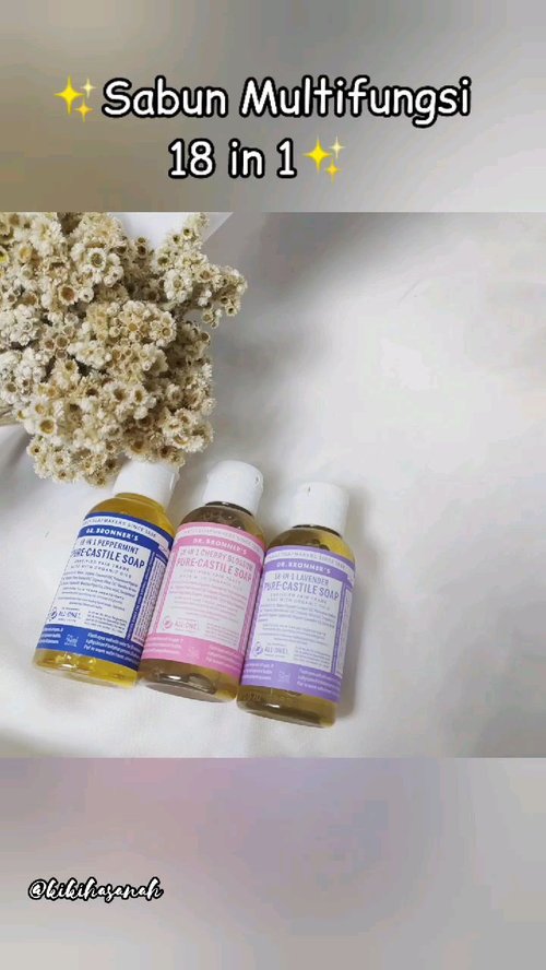 Hai! This is my review about Dr. Bronner’s Pure-Castile Liquid Soap,there're varians: Pepermint, Cerry Blossom and Lavender. my favourite is Cherry Blossom 🌸. ✨Trial/Travel Kit size 59 ml✨Made with organic and certified fair-trade ingredients✨ Packaged in a 100% post-consumer recycled bottle✨All-One! Great for hair, face & body!✨No synthetic preservatives, detergents or foaming agents✨Good for body and planet✨Verified of BPOMAfter used it, my skin is more clean & moist. Love @drbronner.id 🤍#ReadTheLabels