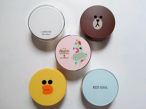 My daily korean cushion 😘😘😘😘😘 Laneige, Missha, Beyond and The Same .

Even some of them are limited edition case too .... So cute 😍😍😍 #clozetteid #beauty #cushion #korea #koreanproducts #makeup #koreanmakeup #daily #dailylook #limitededition #laneige #missha #misshaxline #beyond #beyondxaliceinwonderland #thesaem #beautybloggers #indonesiabeautyblogger