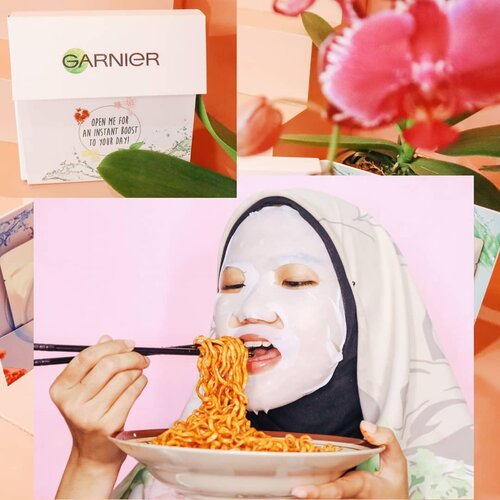 GoodMorninggg!Siapa yang belum sarapaaan? Nahhhh ini adalah salah satu "Me Time" aku kalo lagi maskeran menggunakan masker dari @garnierindonesia . Sambik makan mi pedes🙈 hahaha .Sebelum ini aku juga udah upload unboxing garnier di video sebelah. Di cek yaaa!😘.Kalo pake masker ini, kita juga tetap bisa beraktifitas loh! Karena enak banget dipakenya dan pas banget diwajah kita, jadi gatakut deh lepas lepas🙈..Varian yang biasa ku pakai itu yang Pomegranate dan Sakura White, karena tipe kulit waiahku cenderung kering dan kusam.. Tapi setelah pemakaian masker ini secara rutin, terasa banget manfaatnya! Kulitku terasa lebih lembab, kenyal, dan lebih cerah.  Eitsss ini bukan aku doang loh yang ngomong, temen temenku yang udah pernah pake ini juga bilang hal yang sama. Oiyaaa 1 masker ini = 1 minggu pemakaian serum lohhh! 😍😍Sooo buat kalian yang belom pernah coba, harus banget nih cobaaa!😋 jangan luoa share keseruan kalian menggunakan masker ini yaaa❤️@jeantambayong@icarismawati ..#SERUMaskeran #garnier #garnierindonesia #garnierid#maskreview#sheetmasklokal #sheetmaskgarnier #metime #metimemask #clozetteid #reviewmaskergarnier #reviewserummask