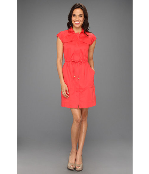 Ellen Tracy Anorak Shirtdress With Gold Hardware Hot Coral - 6pm.com