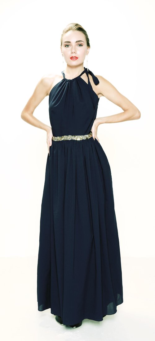 Navy Crepe gown for a date night out